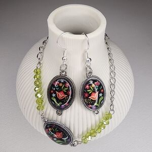 Whimsical Floral Garden Jewelry Set-Bracelet & Earrings